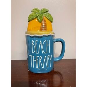 Rae Dunn BEACH THERAPY mug‎ Palm Tree Topper Vacation Resort